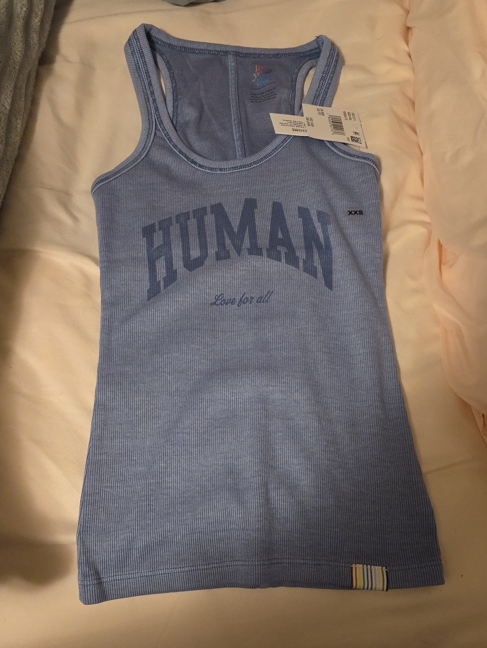 American Eagle Outfitters Blue 'HUMAN' Ribbed Tank Top